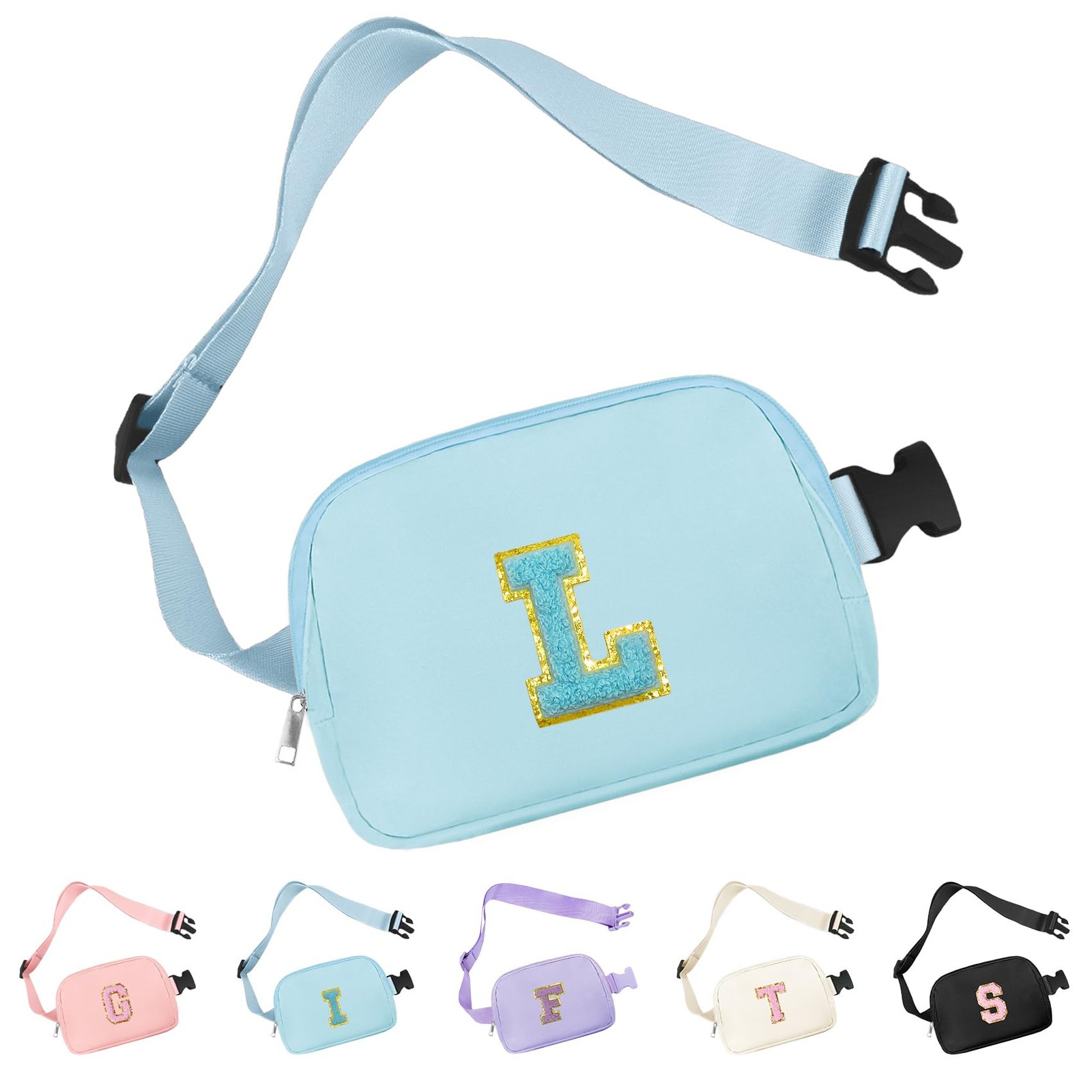 Aganmi Chenille Letter Crossbody Bags for 9*6.5*1.2 in(23*16.5*3 cm), Blue
