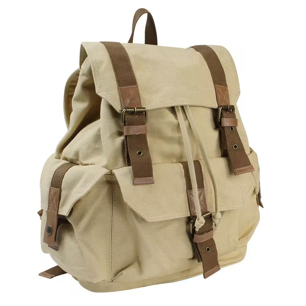 15 In. H Khaki Sport Canvas Backpack Rucksack