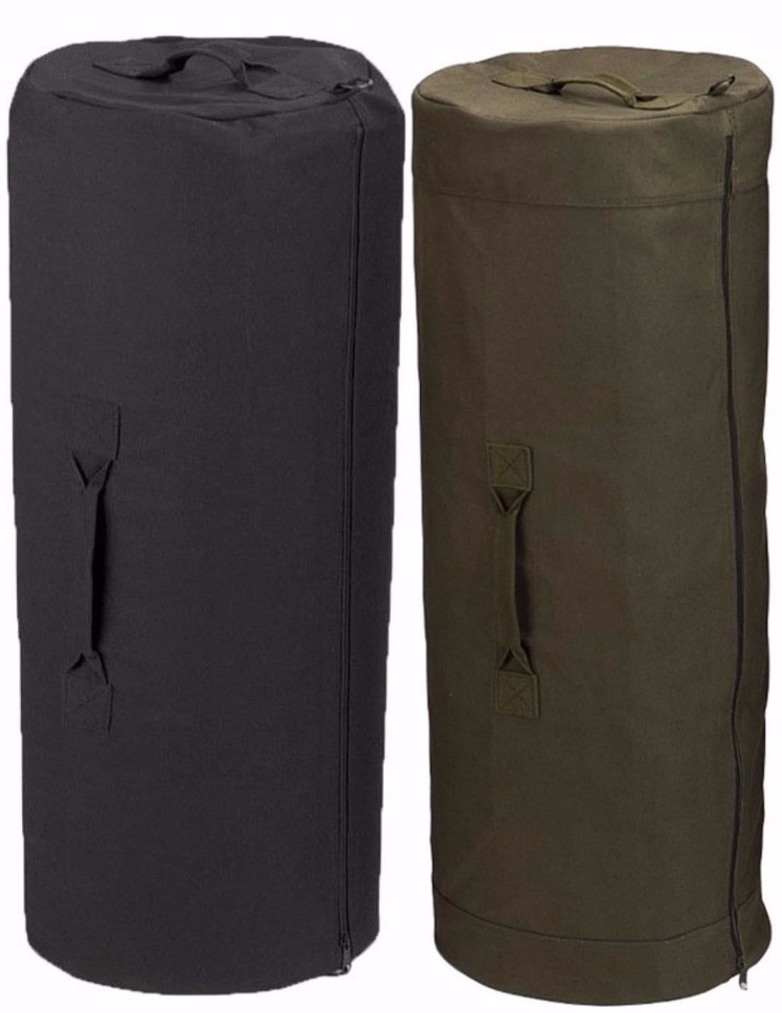 Canvas Duffle Bag With Side Zipper, Rothco Black & Olive Drab, 3 Sizes 3478,3488