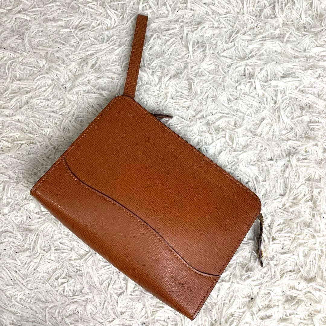 Authentic Burberry Leather Clutch Bag Brown 18cm x 25cm with Strap, Slight Wear