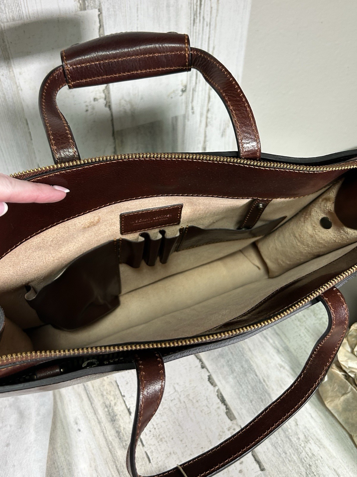NWT Tuscany Palermo Leather 3-Compartment Unisex Briefcase Brown Made In Italy