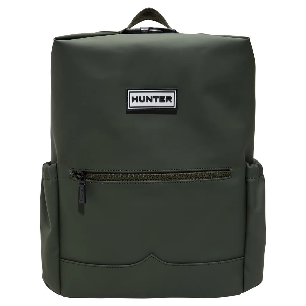 Hunter Top Clip Buckle Backpack Black Water Resistant Rubber Commuter Bag
