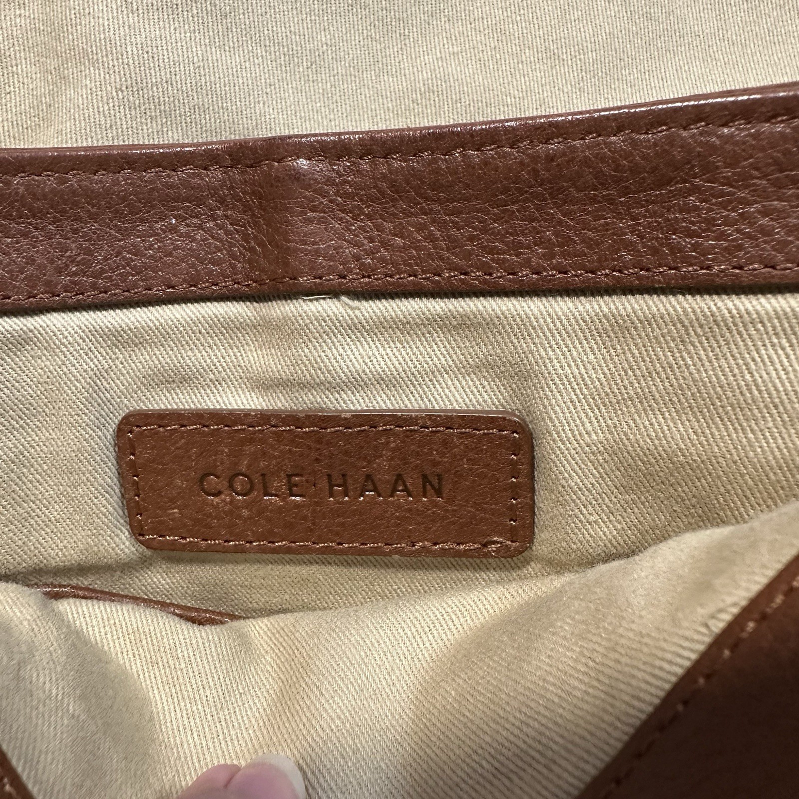 Vintage Cole Haan Utilitarian Pebbled Leather Reporter Messenger Bag Brown