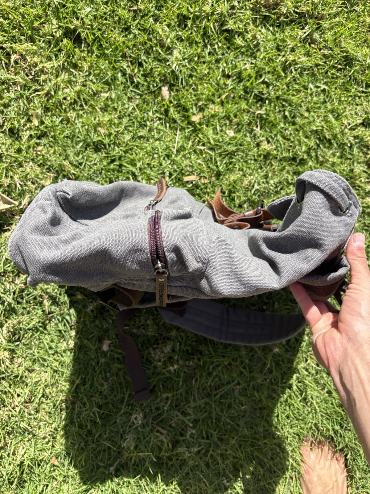 GREENORMANT Gray Brown Backpack Buckle Zip Men’s Adjustable Strap Outer Pockets