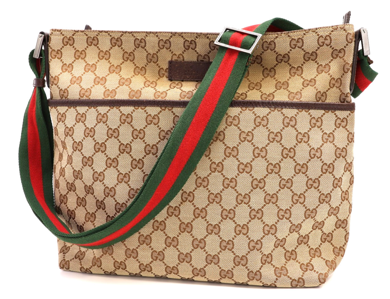 GUCCI VINTAGE Web Stripe Crossbody Bag GG Canvas Beige Classic 189751 Authentic