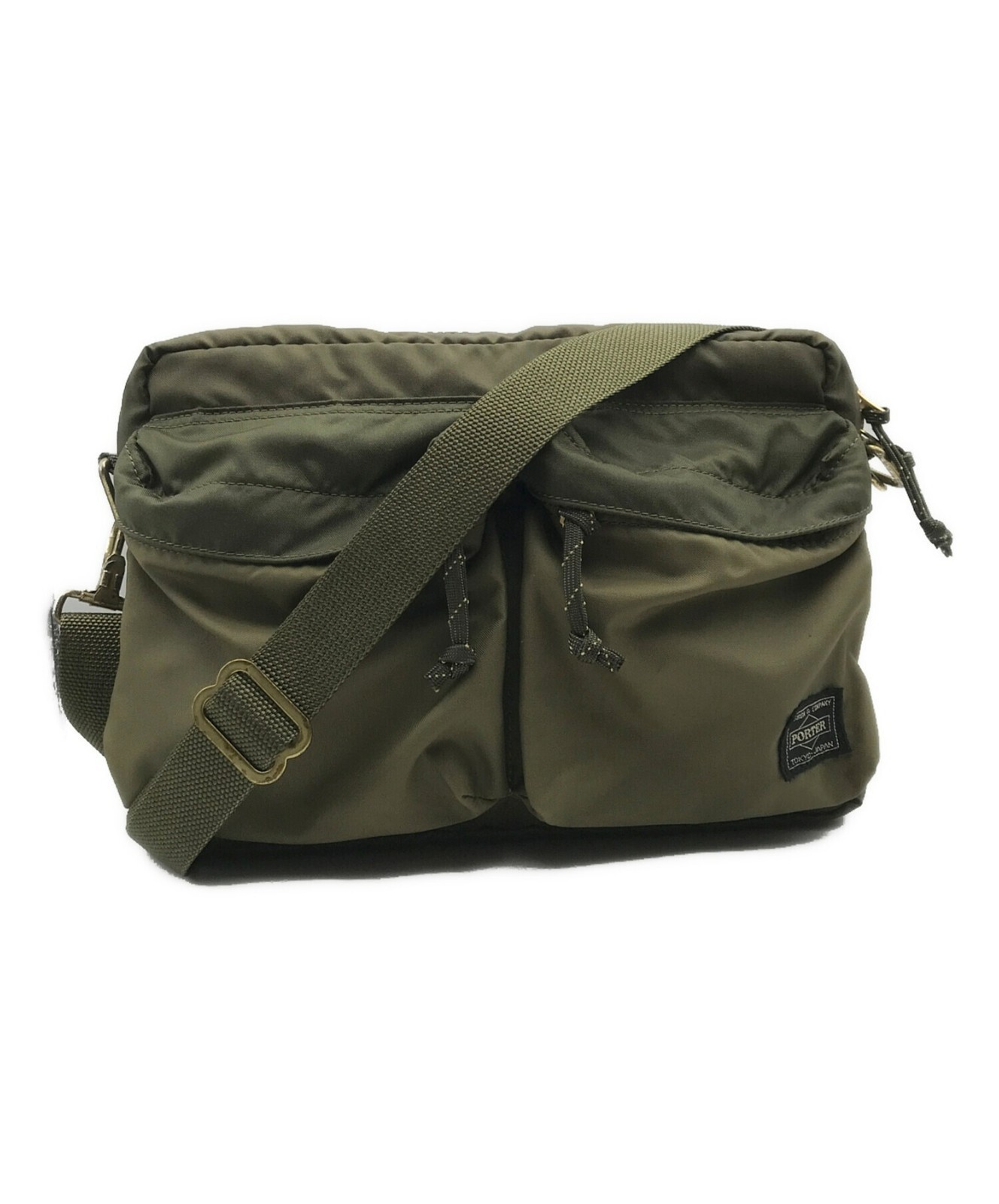 PORTER FORCE SHOULDER BAG 855-07415 Yshida Olive drab Green Used Japan t46