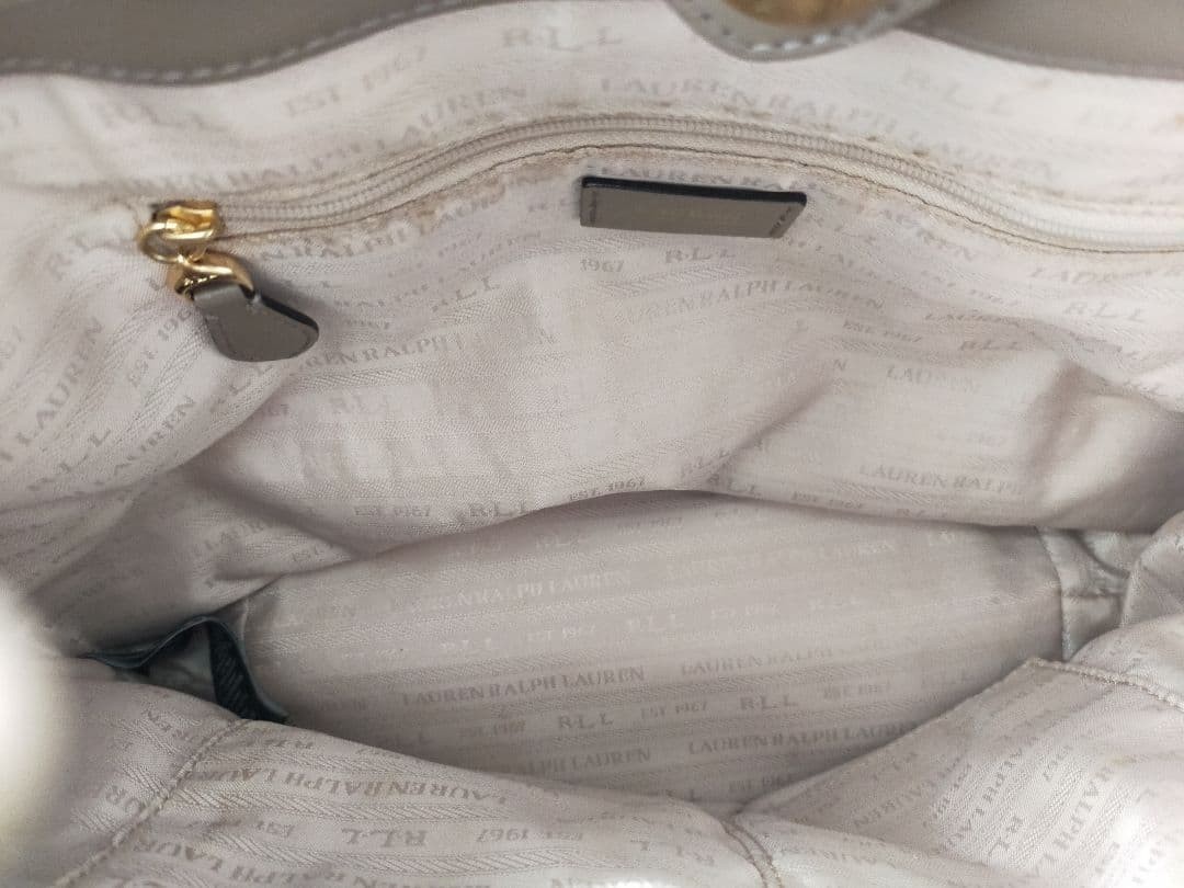 Vintage RALPH LAUREN Suede Shoulder Bag Charm Satchel Beige Gray Tote Women JPN