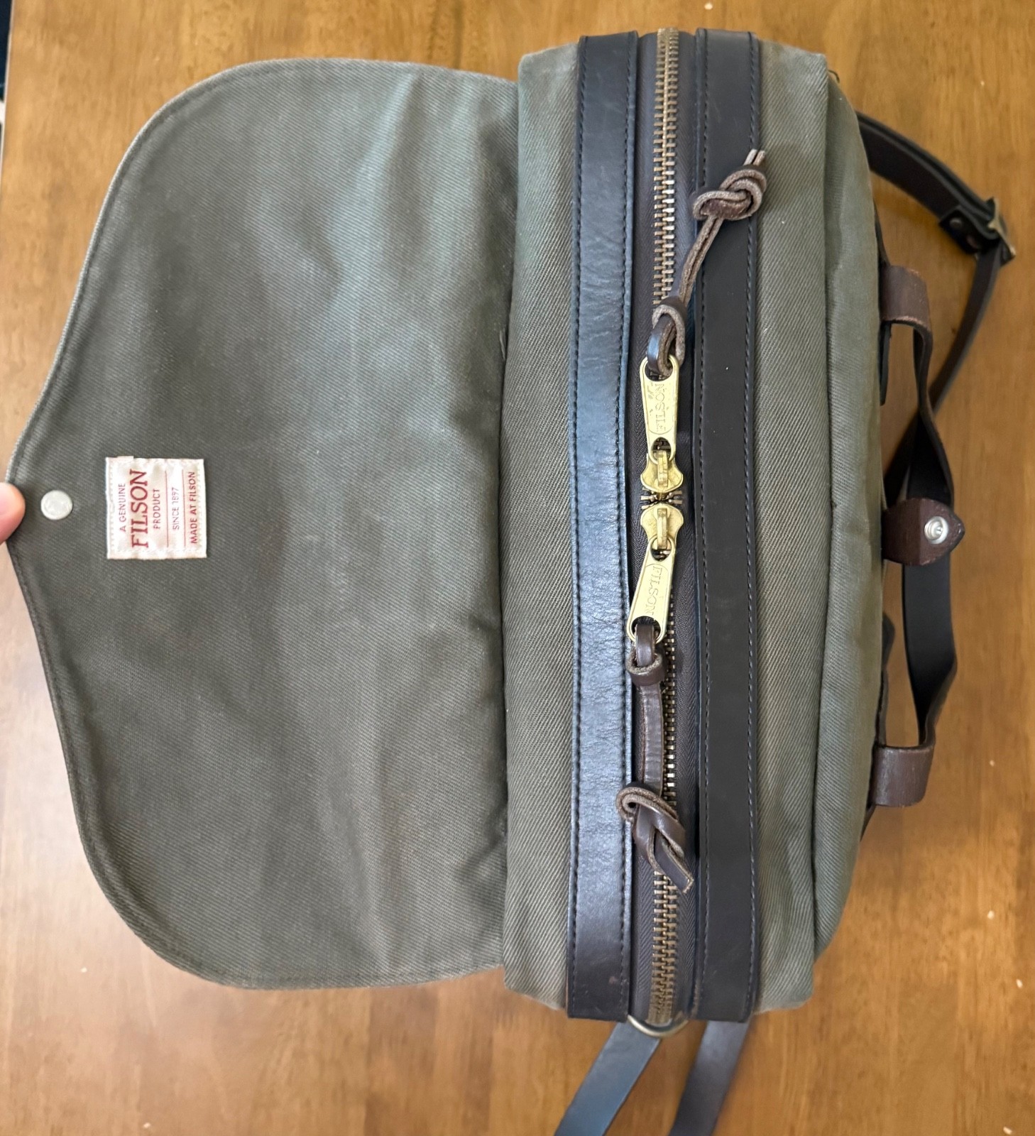 Filson 257 Large Computer Briefcase EXCELLENT COND Otter Green Rugged Twill USA