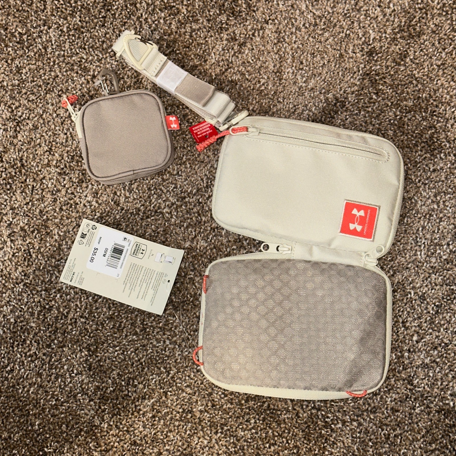 New Under Armor Wallet Media Sleeve 1 Liter Off White Straps