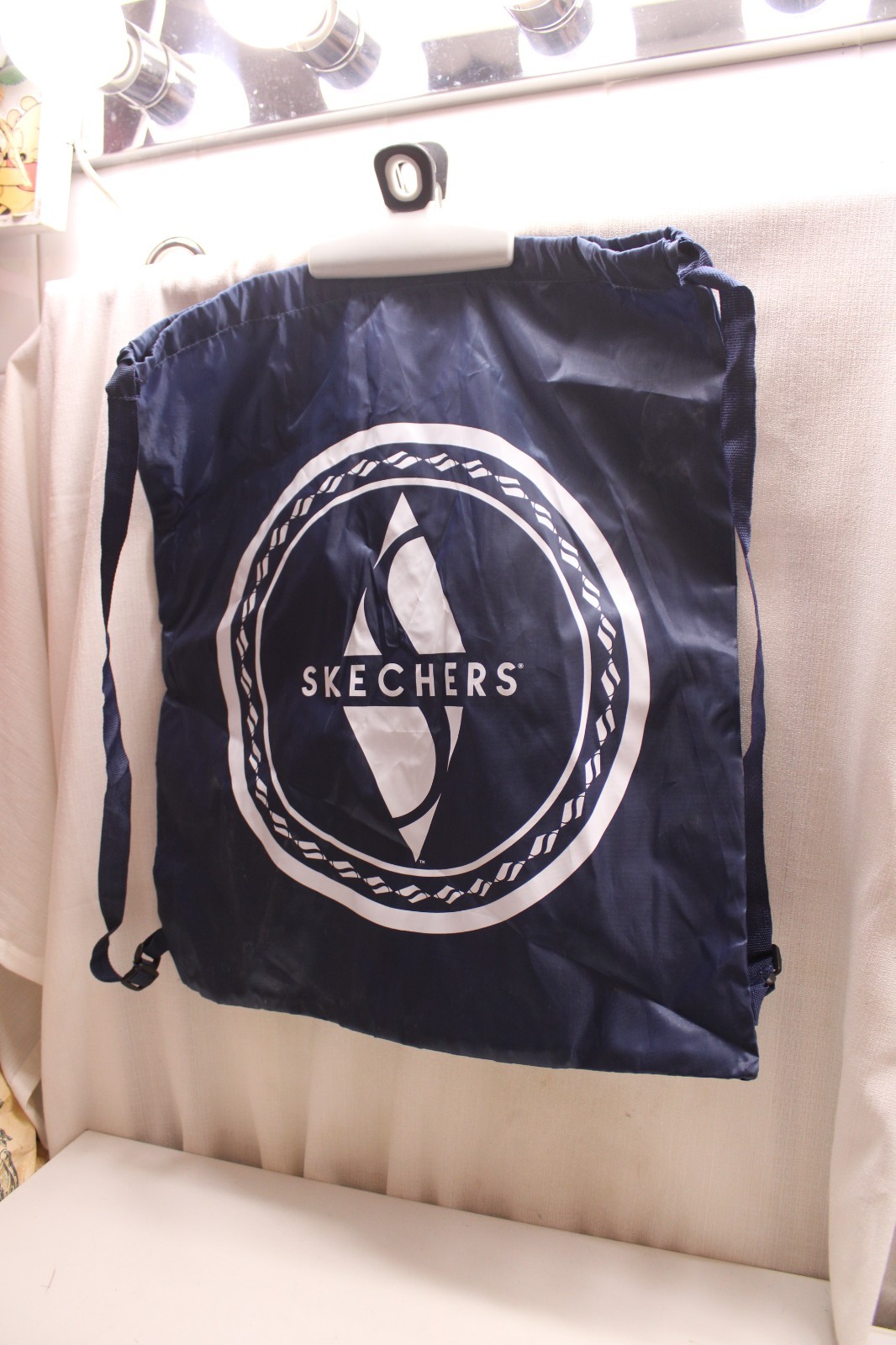 Sketchers Nylon Drawstring Backpacks Gym Bag Navy Blue Waterproof 17X18X0.5 inch
