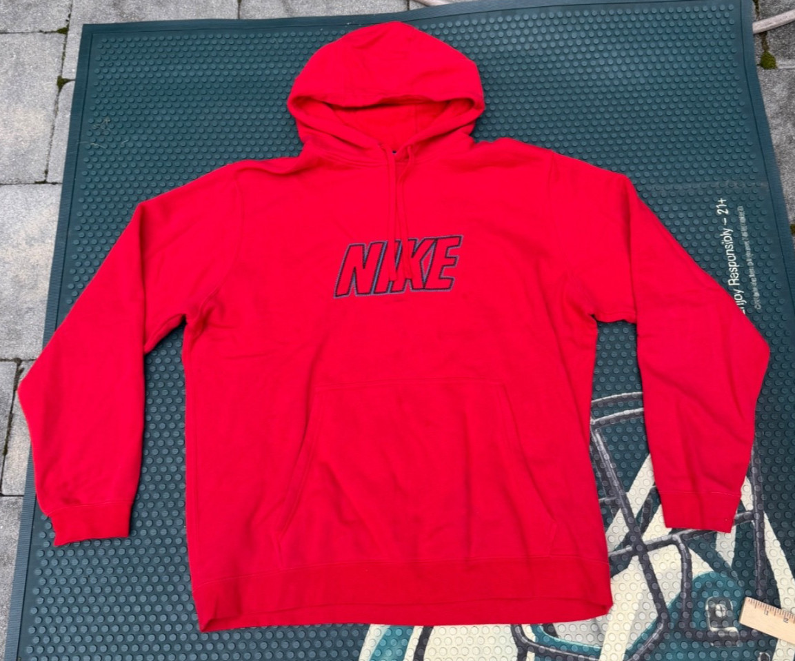 Vintage Y2K Nike Red Embroidered Spellout Pullover Hoodie Mens XXL