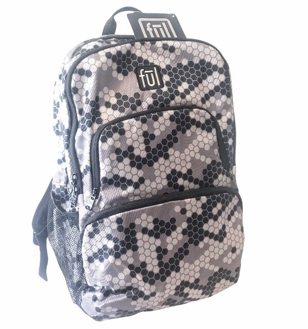 fūl Ful Bookbag Backpack Geometric Camo Pattern Bag Gray Black White New School