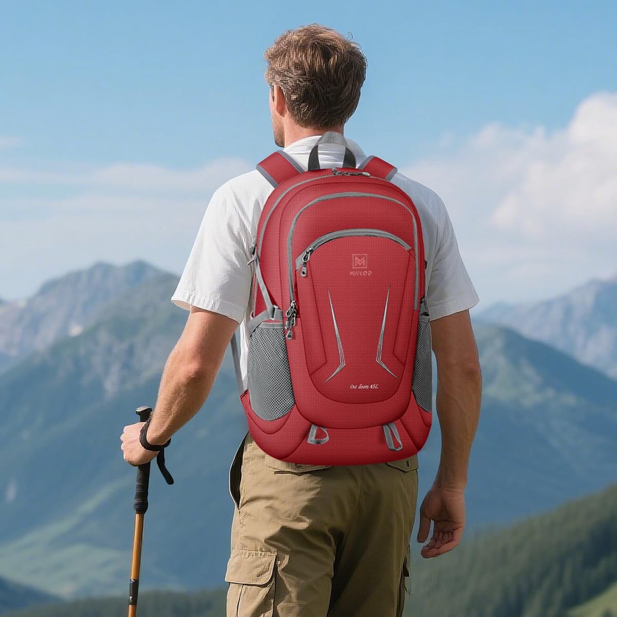 Backpack Ultra Lightweight Packable 45L Hiking Red, Waterproof Foldable Daypack