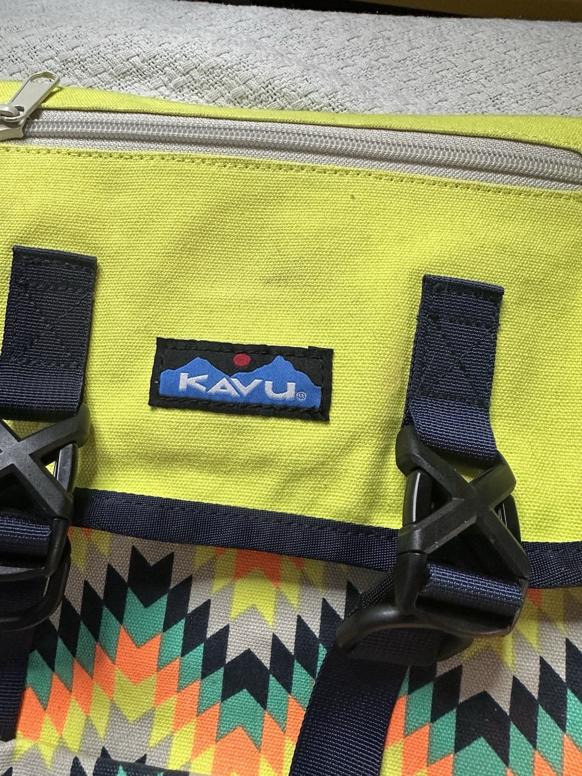 KAVU Two Strap Paracord Backpack Colorful Neon Print Travel Bag Many Pockets