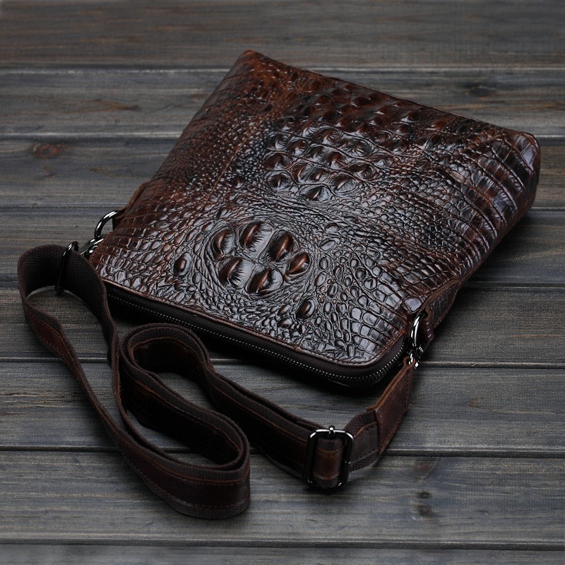 Cow leather Sling Shoulder Bag , Men’s Genuine Leather Bag Crocodile Pattern