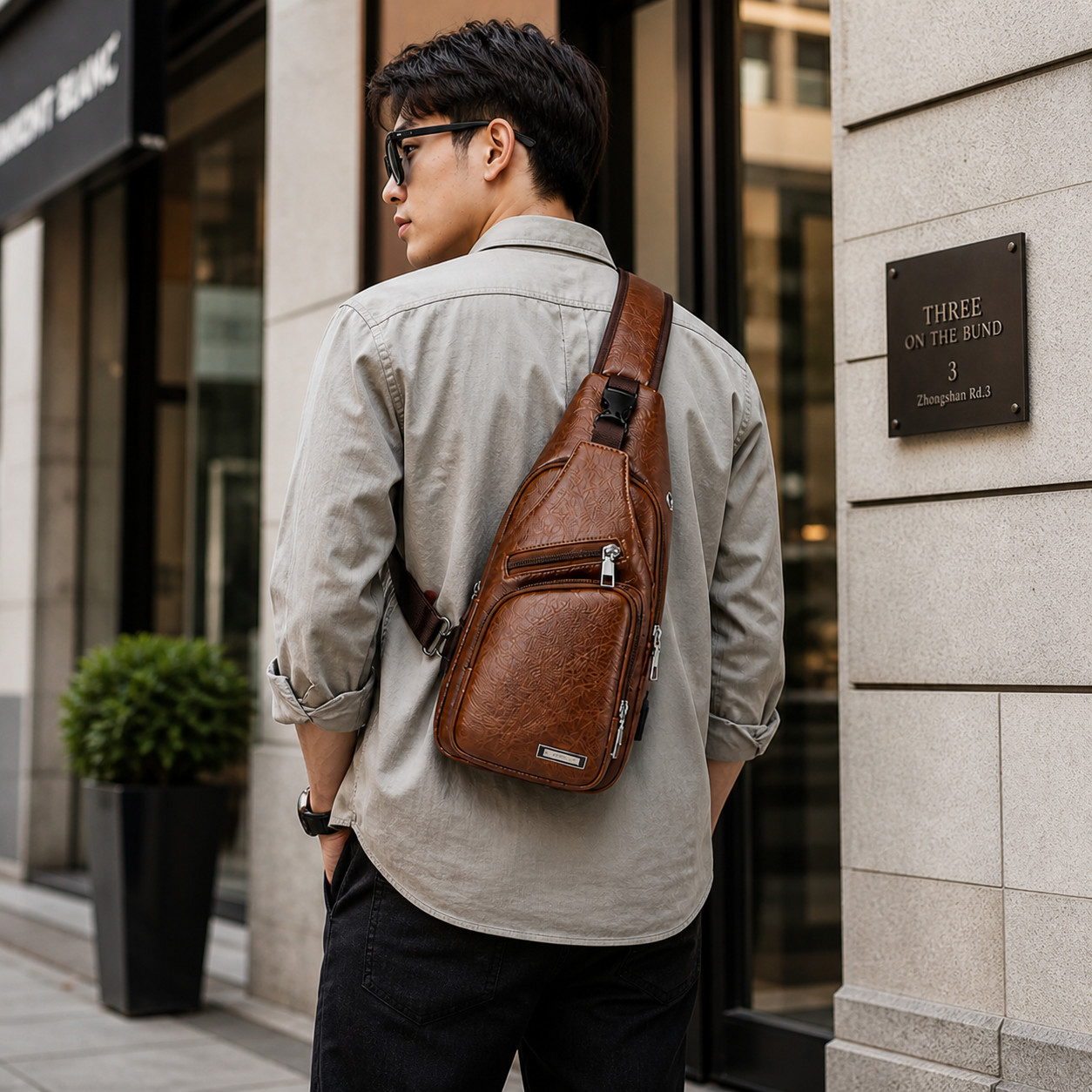 Mens Chest Shoulder Backpack Sling Cross Body Man Leather Satchel Travel Bag US