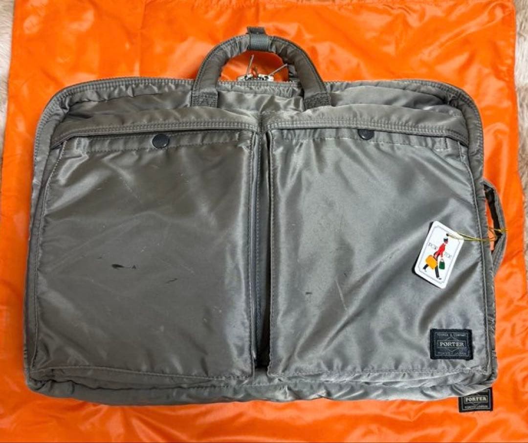 Authentic PORTER TANKER 2-Way 2-Layer Briefcase Silver Gray 30cm x 45cm x 10cm