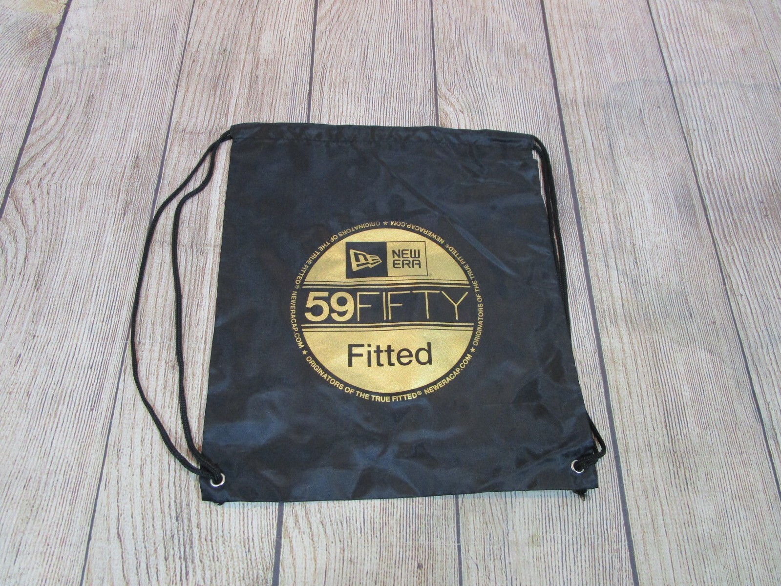 NWOT New Era 59Fifty Fitted Gold Logo Black Drawstring Backpack Bag Promo