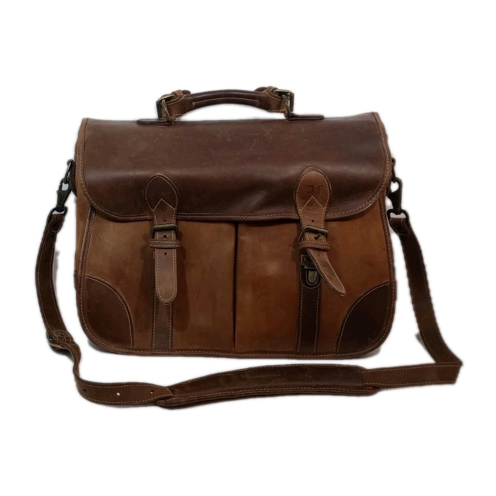 Vtg SCHLESINGER Full Grain Cowhide Brown Leather Briefcase Attache Bag Messenger
