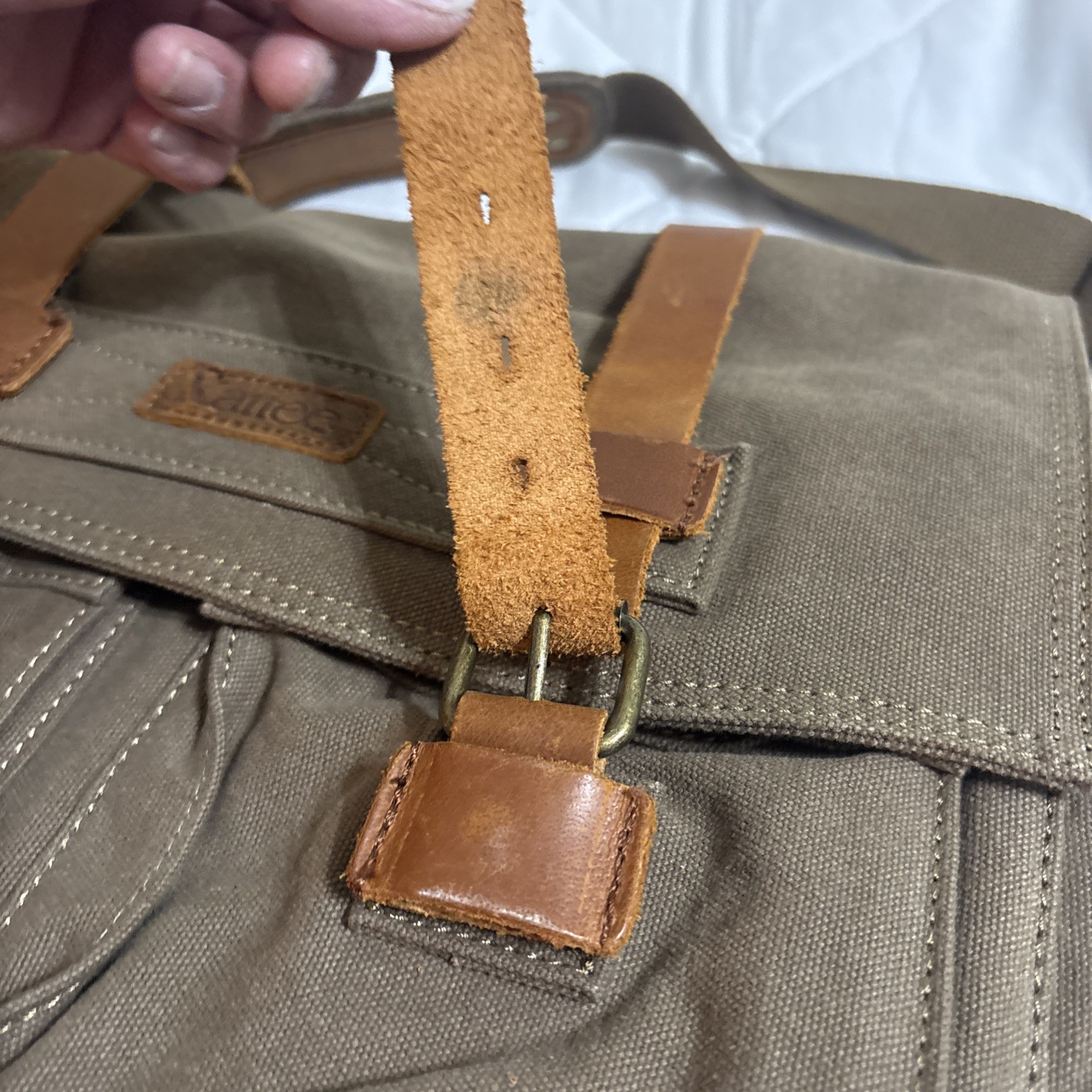 Kattee Canvas Messenger Bag Brown Leather Straps Snap Buckle Zip Adjustable Flap