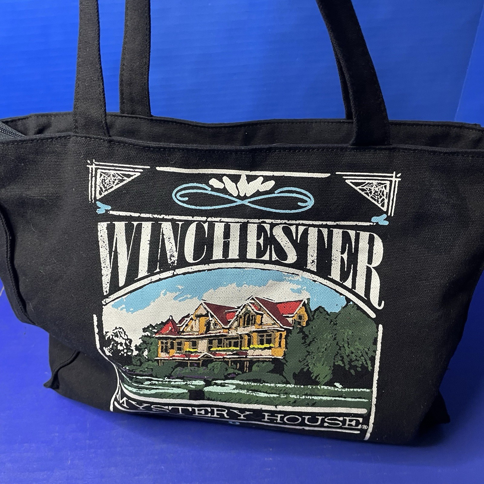 Winchester Mystery House Tote Bag Double Sided Zip Closure 14x11in Canvas Black