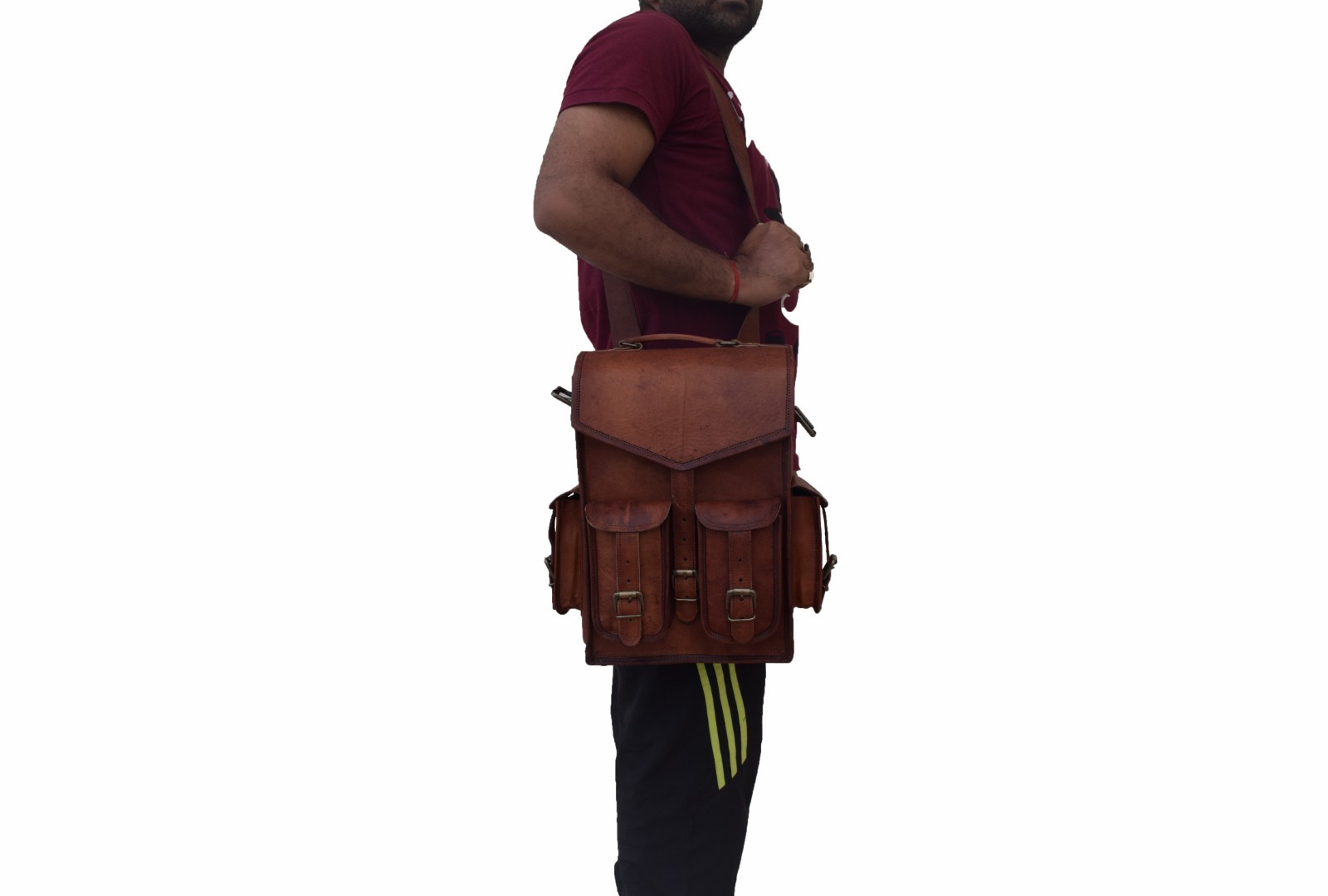 Leather Backpack Convertible Messenger Bag Laptop Satchel Rucksack Shoulder14 In