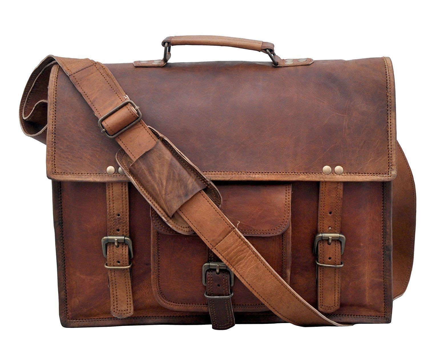 Men’s New Genuine Vintage Leather Messenger Laptop Briefcase Satchel Brown Bag