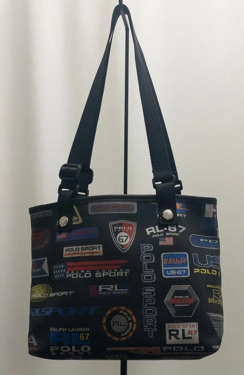 Polo Sport Ralph Lauren Bag Satin Black with multicolor allover logo print Sz on