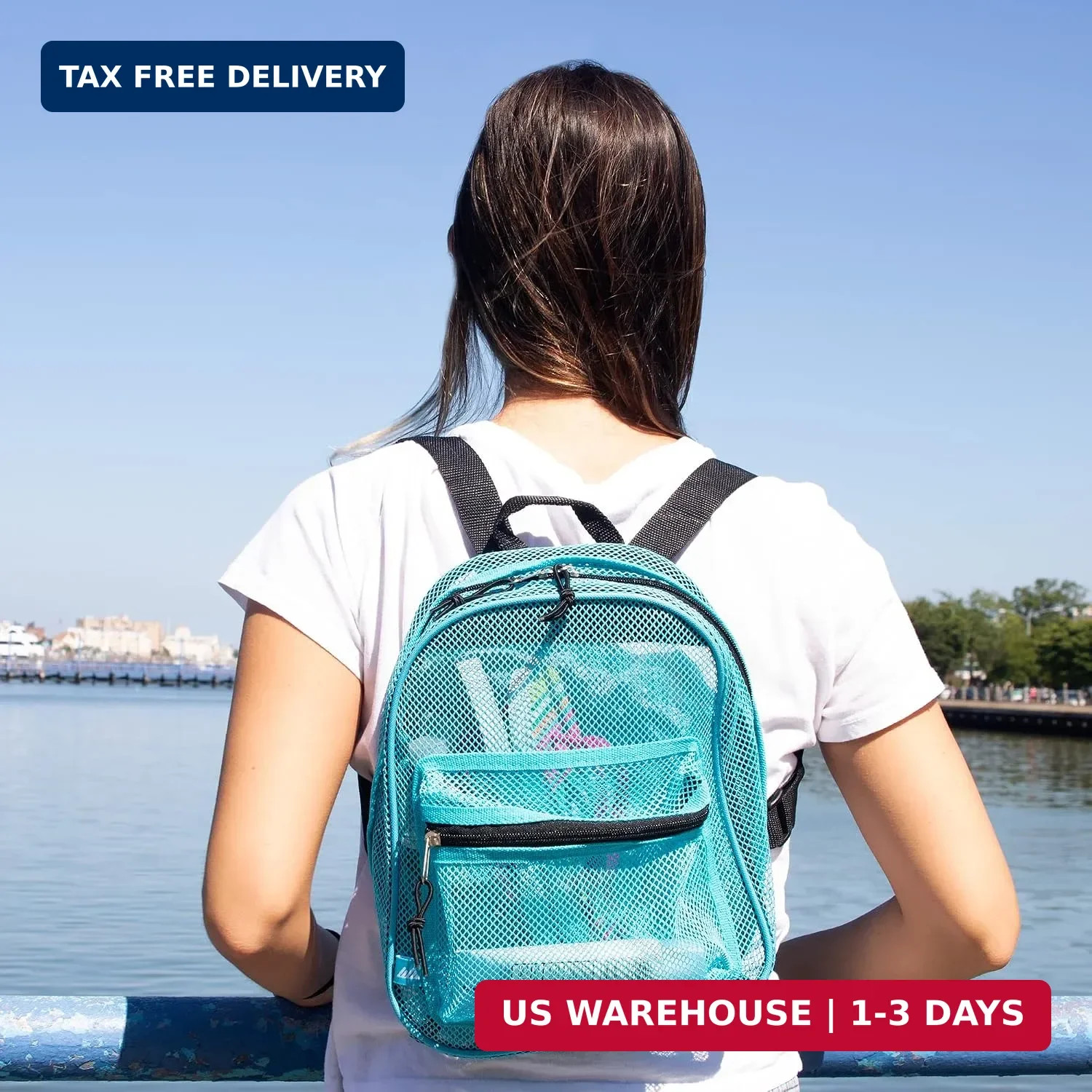 Womens Mesh Backpack Transparent Mini 11in School Travel Bag
