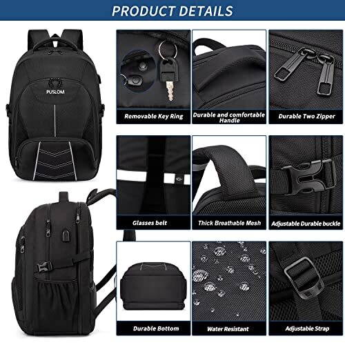 Extra Large Backpack for Men 55L,18.4Inch Travel Laptop 18.4 inch Black