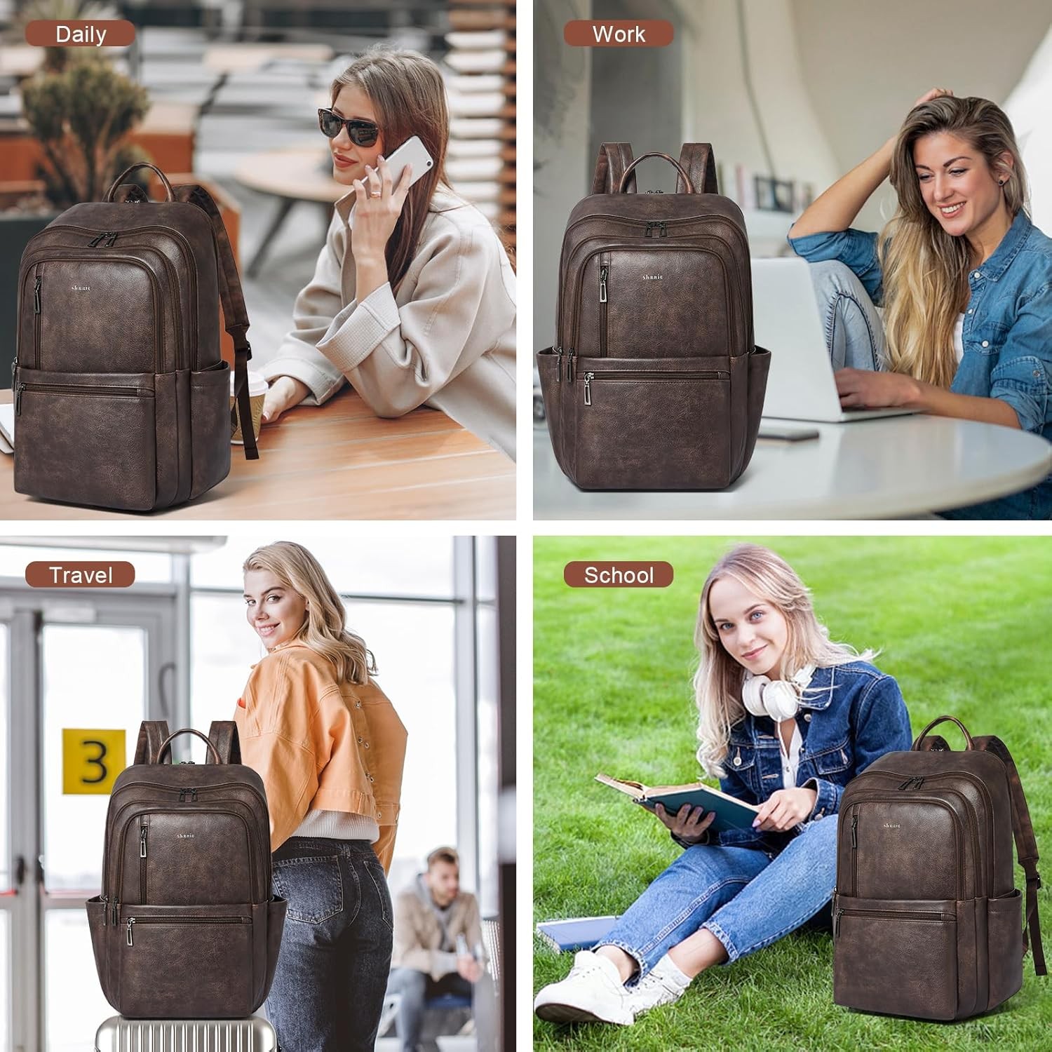 Leather 17 inch Laptop Backpack for Women, Large Travel Backpack Purse for Ca…