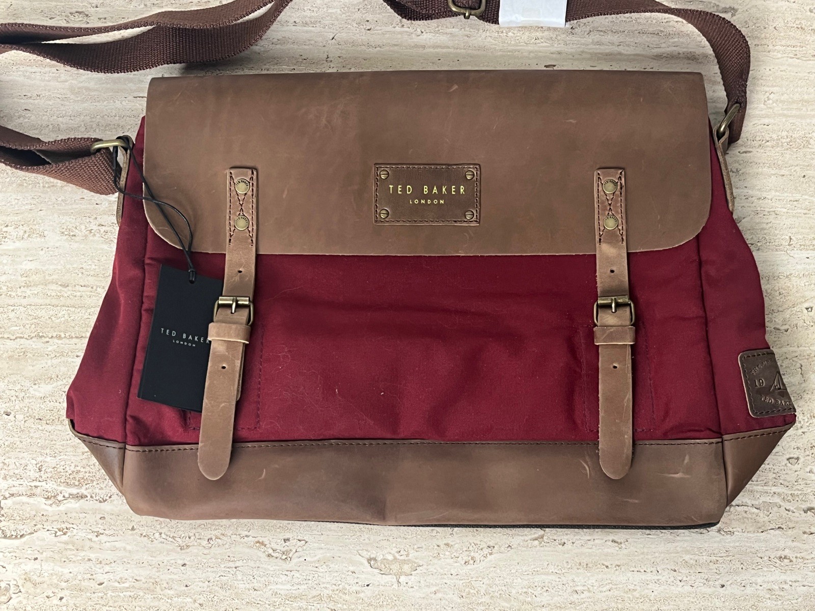 Ted Baker Brown Leather Messenger Bag Computer Laptop Satchel Dark Red New NWT