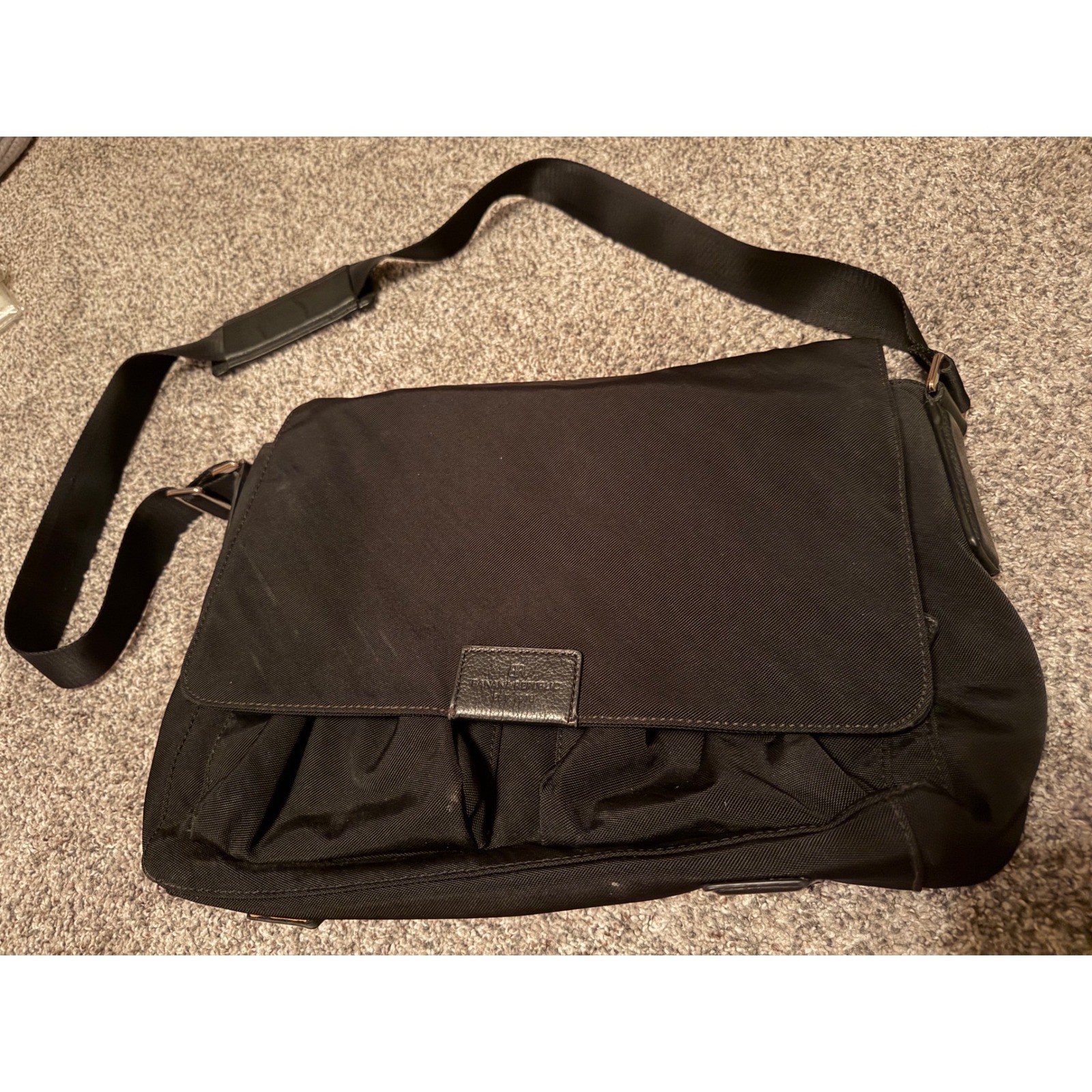 Banana Republic Black Nylon Messenger Bag Leather Trim Crossbody Laptop Satchel