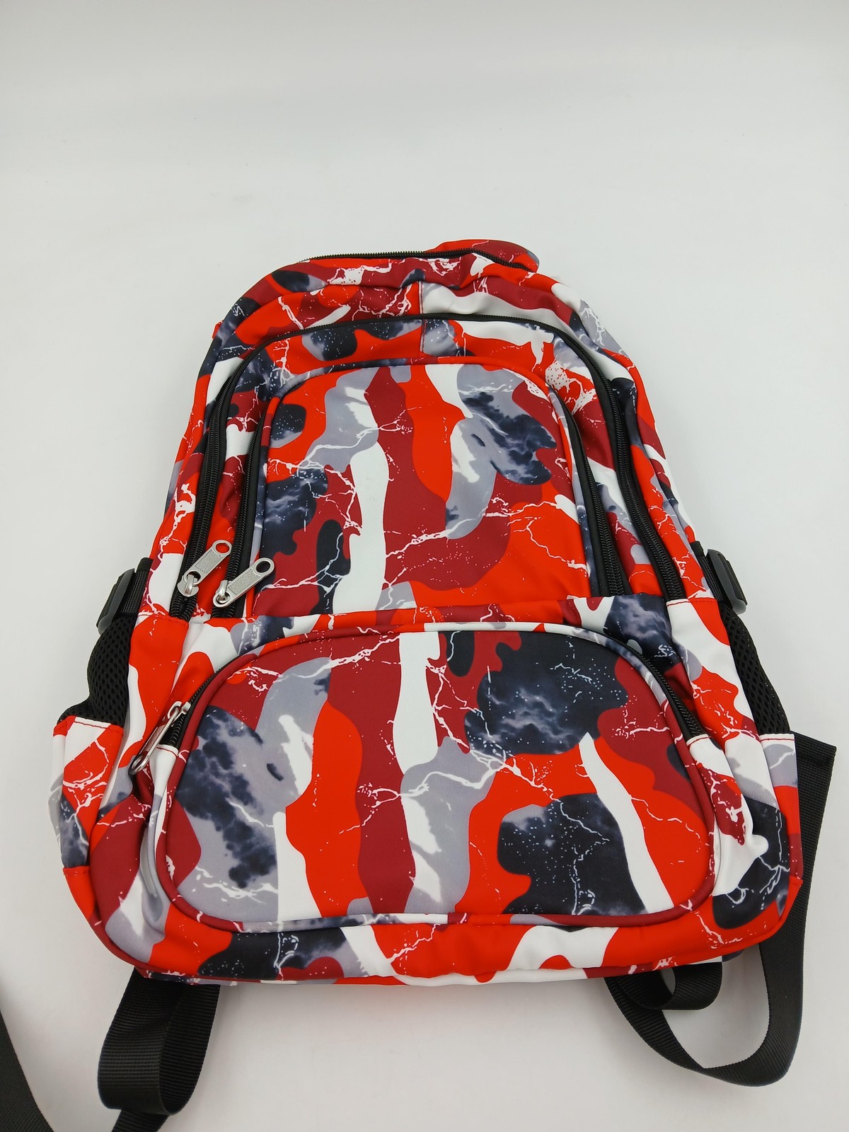 Camo Backpack Red Gray Black White Multi Pocket Laptop Sleeve School Bag