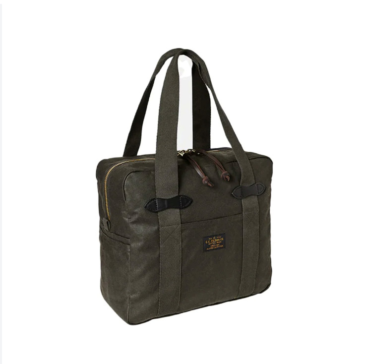 Filson Tin Cloth Tote Bag w Zipper Leather Otter Green Waxed Cotton Canvas New