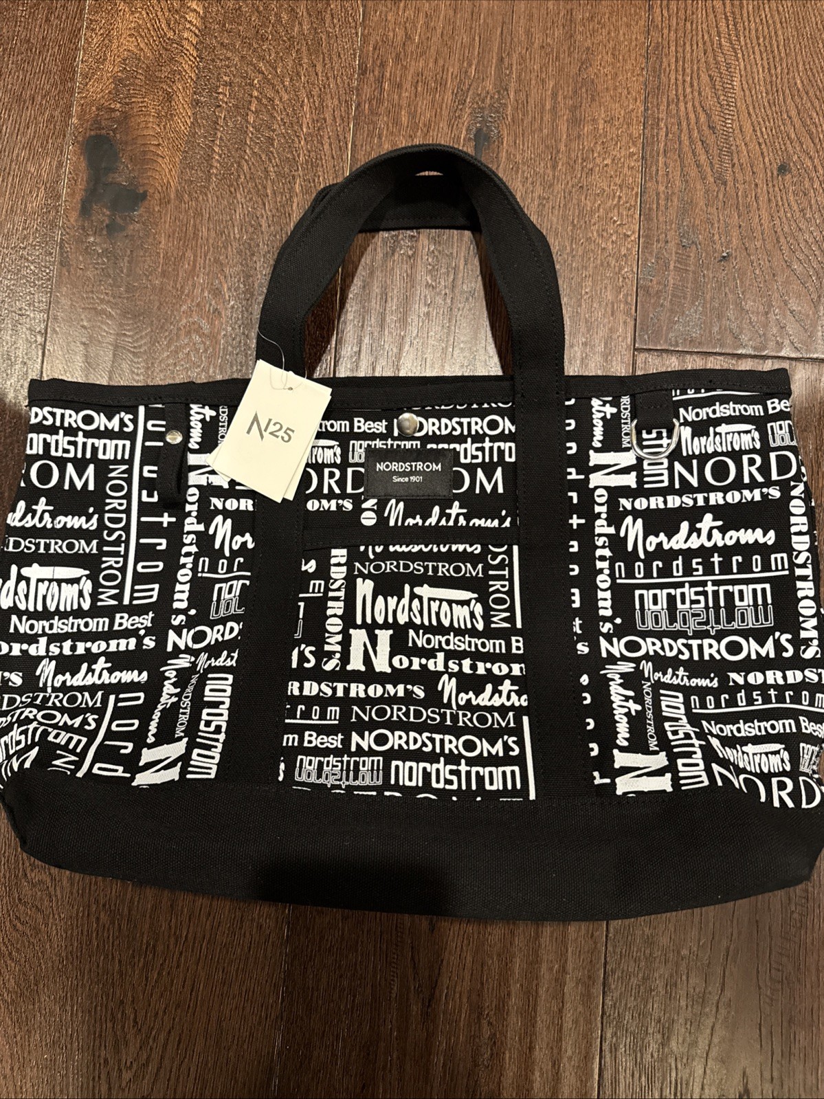 Nordstrom Black/White Logo Tote Bag w/ Adjustable Shoulder Strap