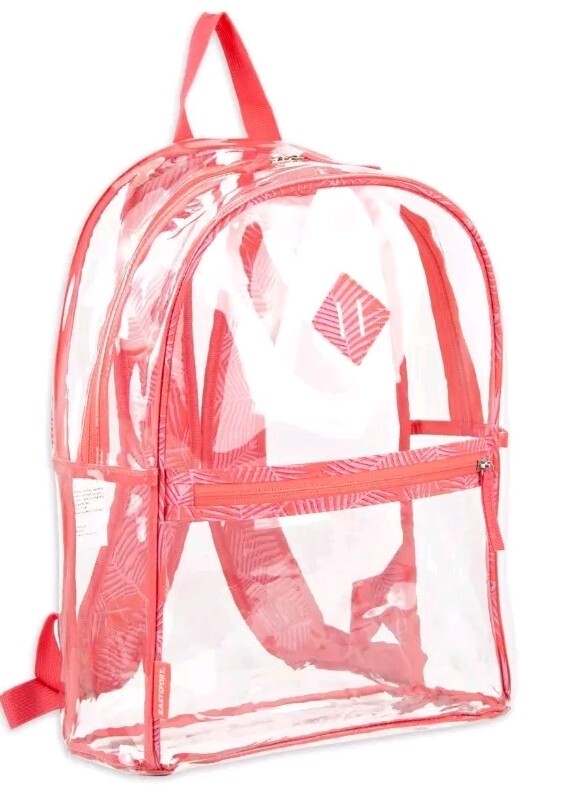 Eastsport Stadium Approved Clear Backpack with Pencil Case Blue Red Trim Or Pink