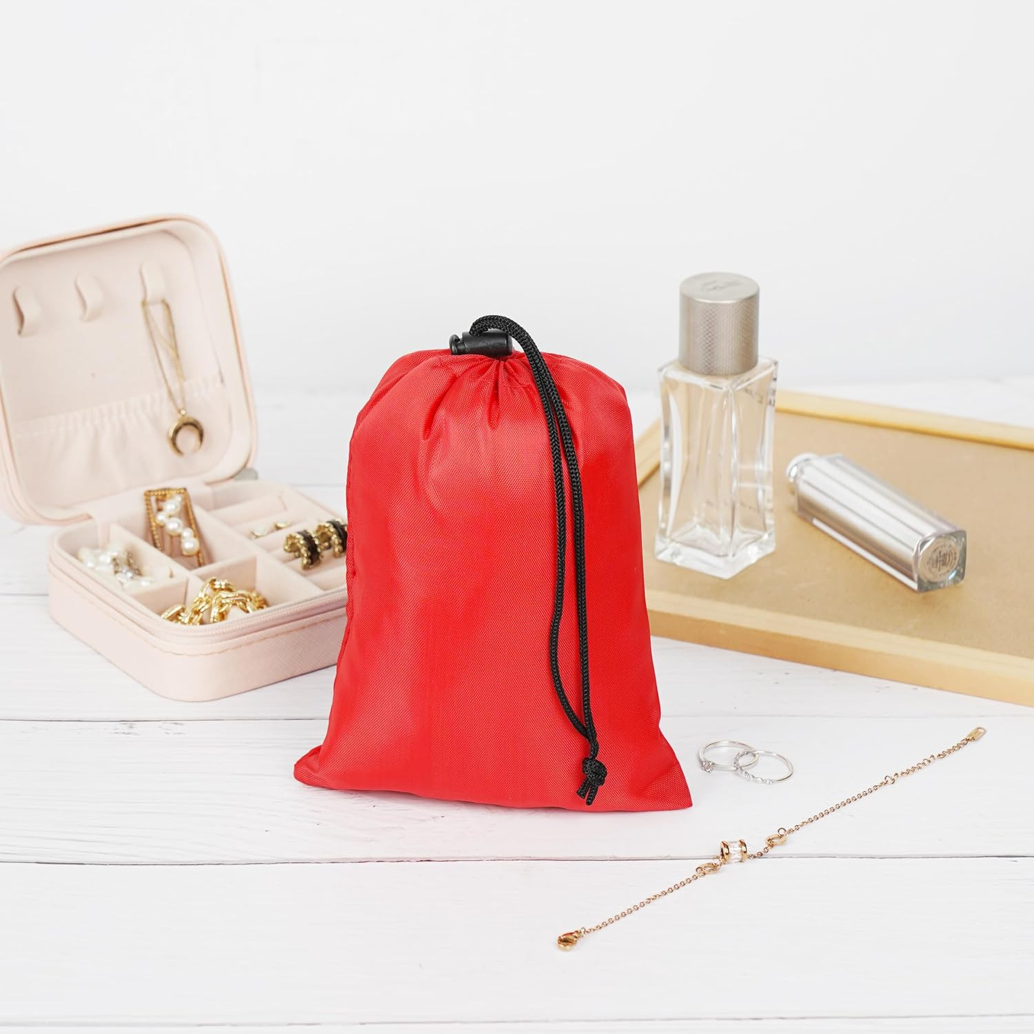 Drawstring Bag with Toggle – Nylon Cinch and Ditty Pouch Six-Pack (Red, 5 x 7 In