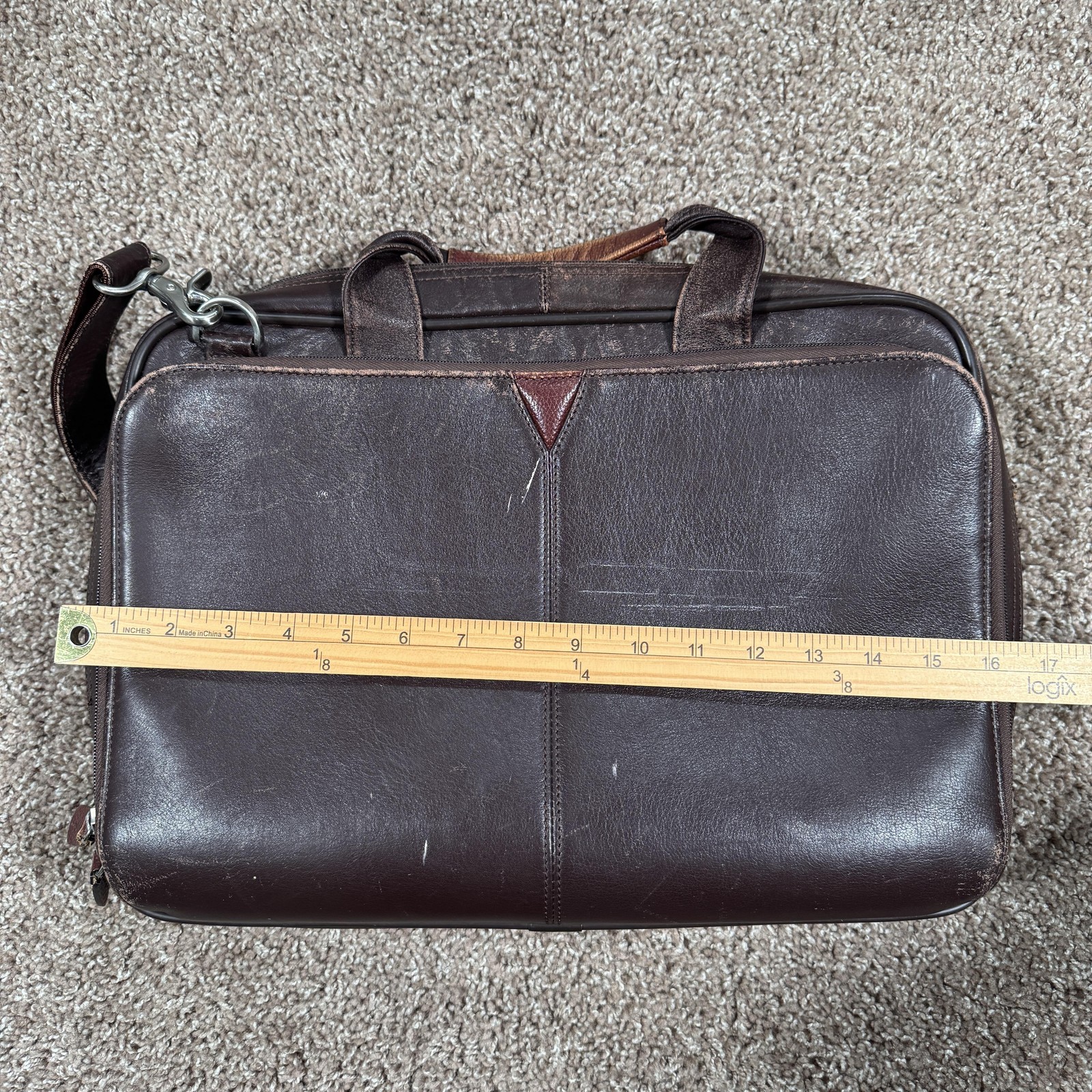 Johnston & Murphy Brown Leather Business Case Mens Laptop Shoulder Strap