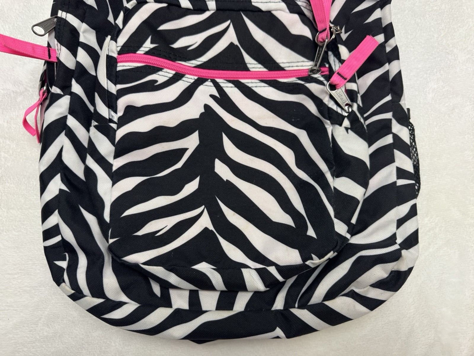 Trans Jansport Bag Backpack Large Zebra Print White Black Zip Pockets Straps