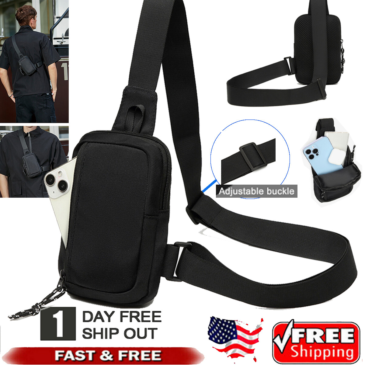 Sling Small Crossbody Bag Men Women Shoulder Bag Chest Bag Oxford Casual Travel