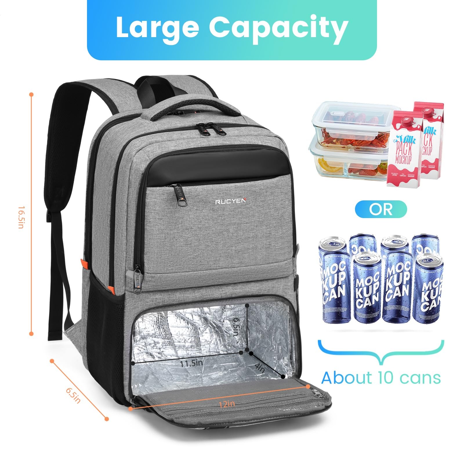RUCYEN Lunch Backpack, Insulated Cooler Backpack Box for Men Women, 15.6 Inches
