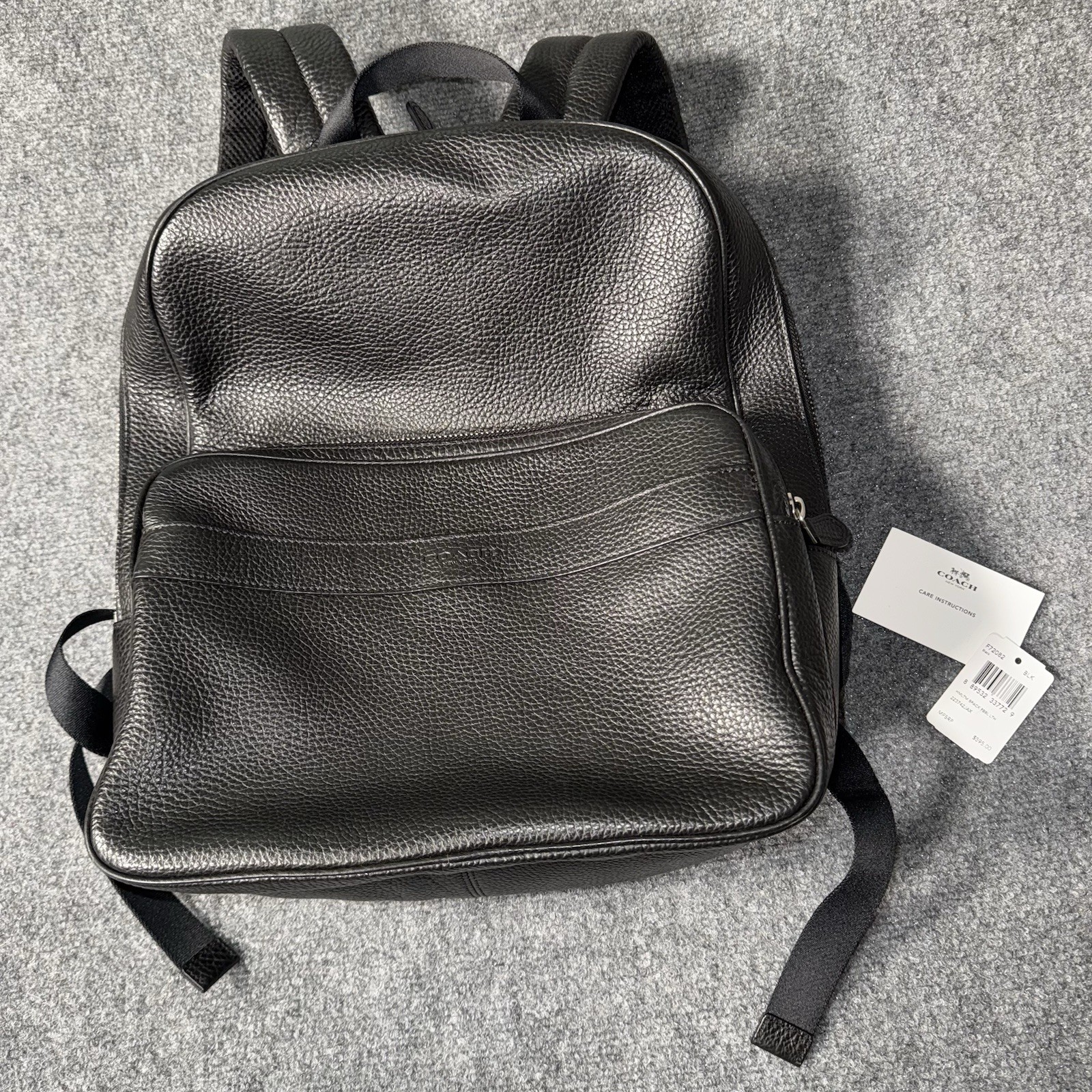 Coach Black Gotham Backpack Black Polished Pebble Leather Calf Trim Zip Pocket