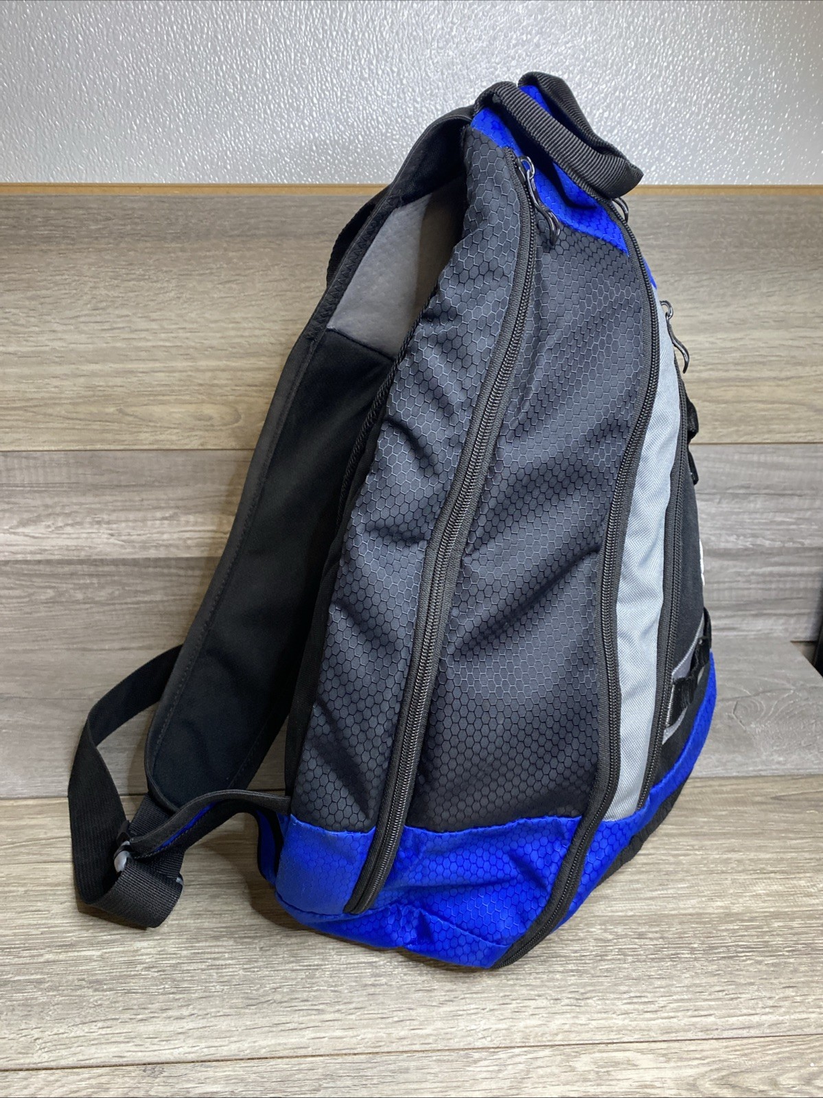 Adidas Sling Backpack Spring Load Crossbody Shoulder Strap 16×20 Black Blue Gray