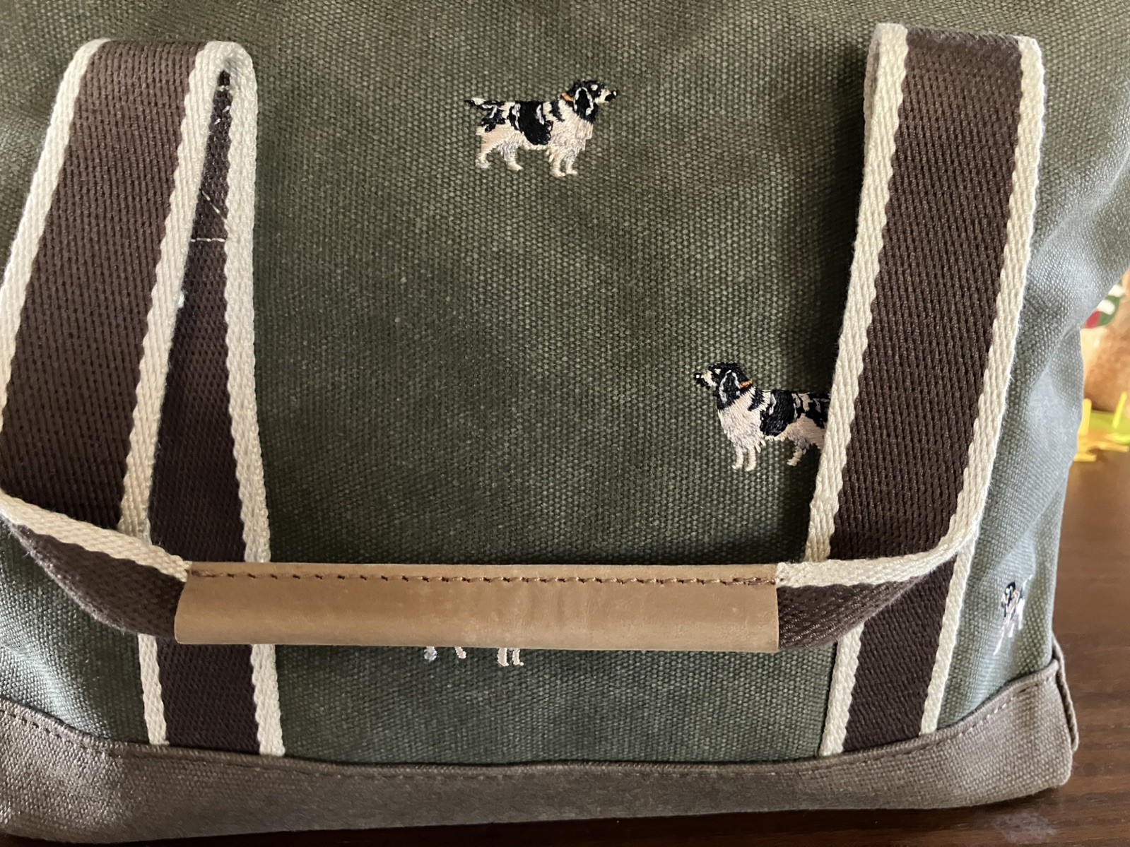 LLBean Green Canvas bag Springer Spaniel Hunting Embroidery Dog