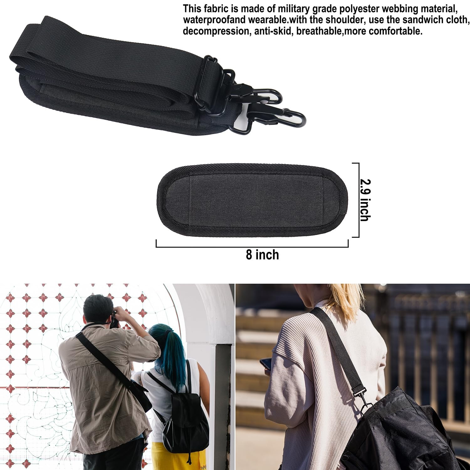 56 Inch Adjustable Shoulder Bag Strap Luggage Duffel Bag Strap with Metal Hook