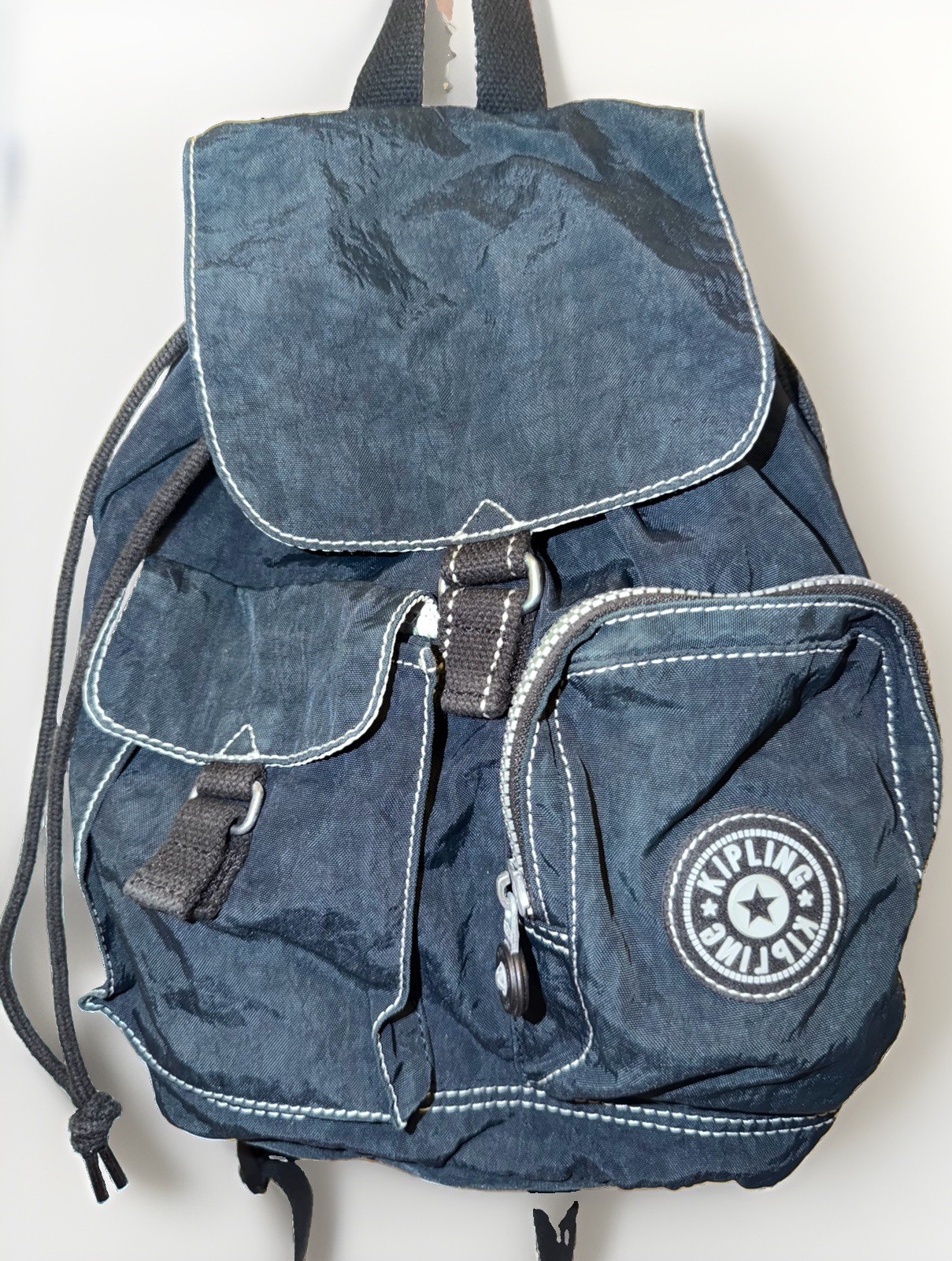 KIPLING Blue Drawstring Backpack Adjustable Strap Inner/Outer Pockets Zip