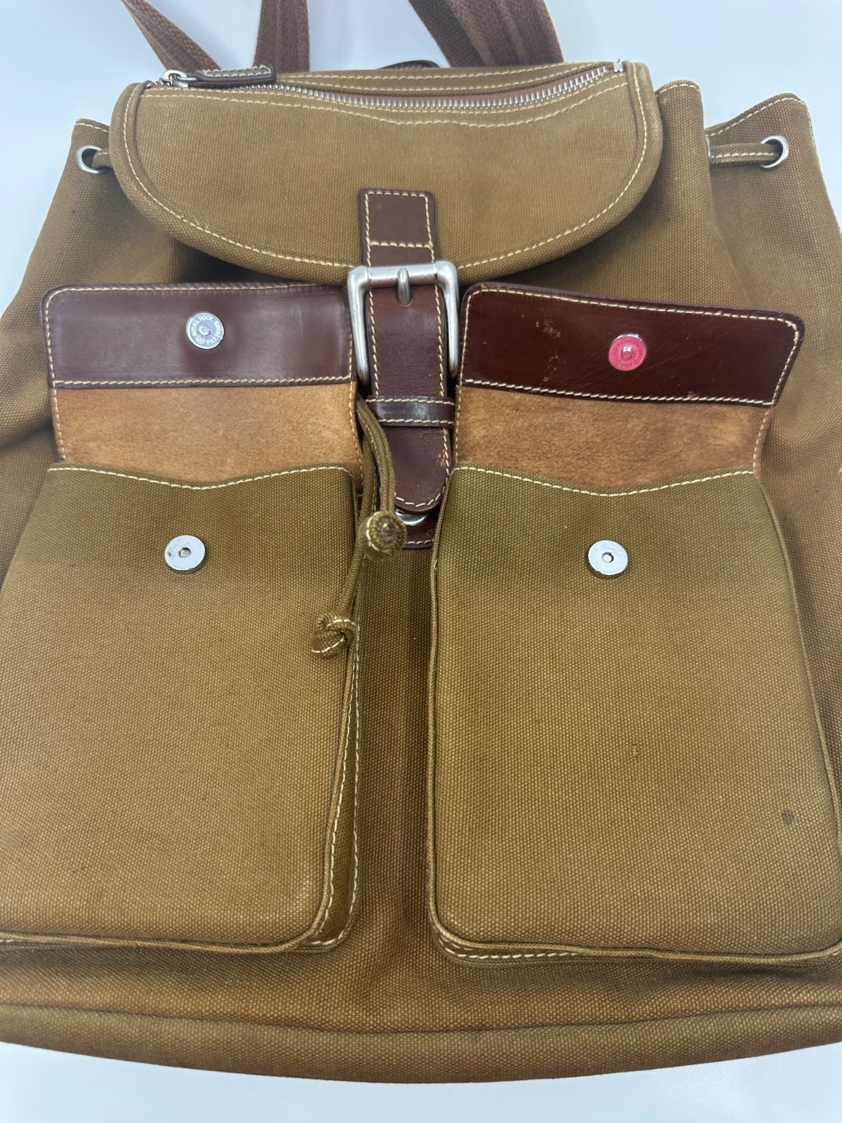 Fossil Expedition No 11552 Brown Canvas Backpack Leather Trim Rugged Goods