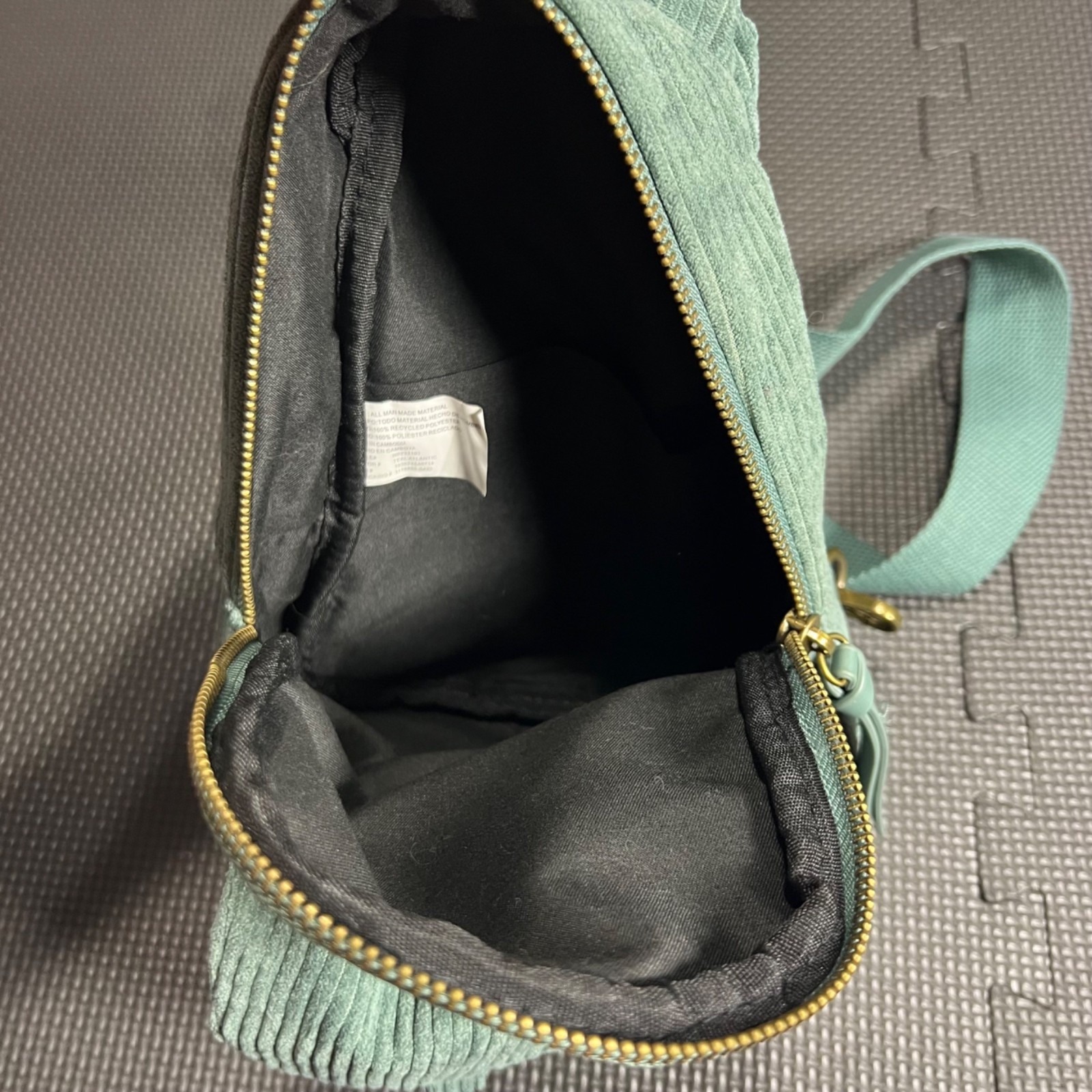 Corduroy Sling Backpack With Adjustable Strap & Gold Accents Mint Green Casual D