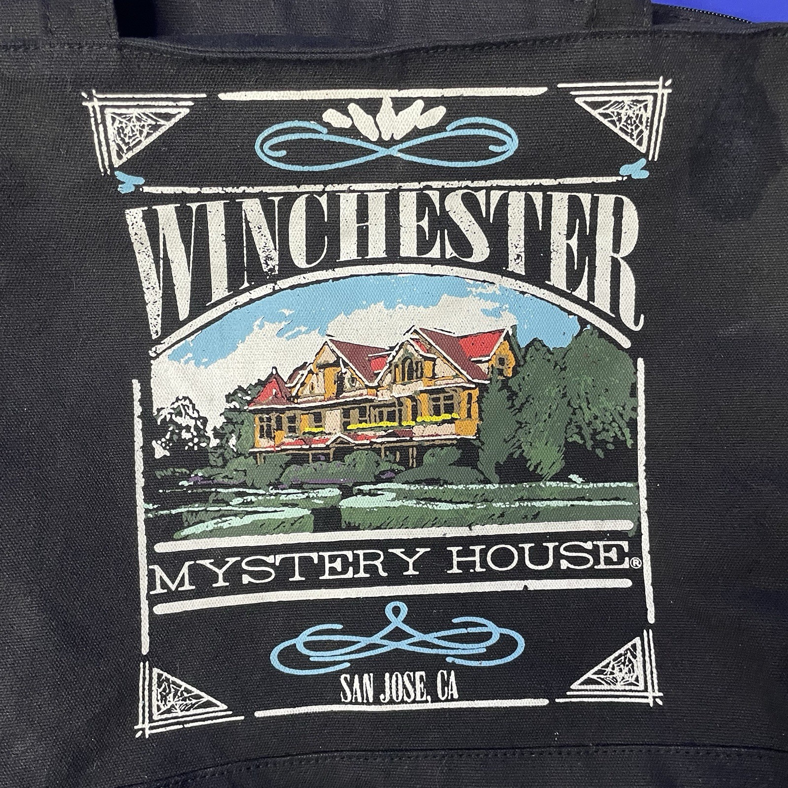 Winchester Mystery House Tote Bag Double Sided Zip Closure 14x11in Canvas Black